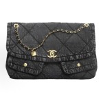 CHANEL Maxi 25K Double C Logo diamond-patterned leather chain-through denim material, gold hardware lid bag, single shoulder bag, women\'s style, black