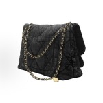 CHANEL Maxi 25K Double C Logo diamond-patterned leather chain-through denim material, gold hardware lid bag, single shoulder bag, women\'s style, black