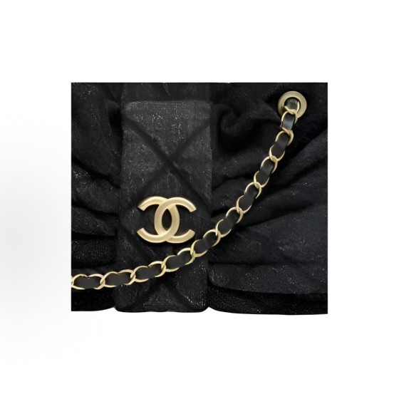 CHANEL 25K bow design with golden logo washed denim single-shoulder handbag, black for women