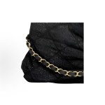 CHANEL 25K bow design with golden logo washed denim single-shoulder handbag, black for women
