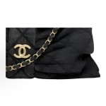 CHANEL 25K bow design with golden logo washed denim single-shoulder handbag, black for women