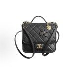 CHANEL 25B embossed lock opening and closing granular cowhide material, gold metal backpack for women, black
