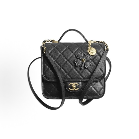 CHANEL 25B embossed lock opening and closing granular cowhide material, gold metal backpack for women, black