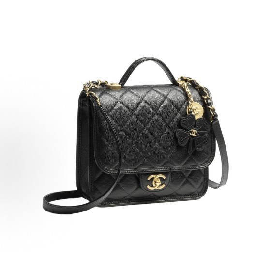 CHANEL 25B embossed lock opening and closing granular cowhide material, gold metal backpack for women, black