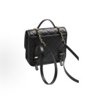 CHANEL 25B embossed lock opening and closing granular cowhide material, gold metal backpack for women, black