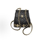 CHANEL 23B gold buckle diamond pattern leather chain, cowhide material, gold metal backpack, black for women