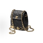 CHANEL 23B gold buckle diamond pattern leather chain, cowhide material, gold metal backpack, black for women