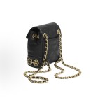 CHANEL 23B gold buckle diamond pattern leather chain, cowhide material, gold metal backpack, black for women