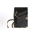 CHANEL 23B gold buckle diamond pattern leather chain, cowhide material, gold metal backpack, black for women