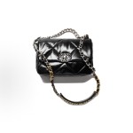 CHANEL 22K Autumn/Winter 19Bag, brand logo chain leather interlocking diamond-patterned calfskin handbag, single-shoulder crossbody bag, medium size for women, black