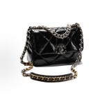 CHANEL 22K Autumn/Winter 19Bag, brand logo chain leather interlocking diamond-patterned calfskin handbag, single-shoulder crossbody bag, medium size for women, black