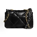 CHANEL 22K Autumn/Winter 19Bag, brand logo chain leather interlocking diamond-patterned calfskin handbag, single-shoulder crossbody bag, medium size for women, black