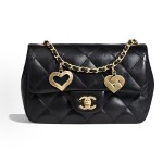 CHANEL Classic Flap CF 22B Heart-shaped pendant chain shoulder strap flap Open Leather Chain diamond-shaped sheepskin crossbody bag mini for women, black