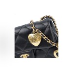 CHANEL Classic Flap CF 22B Heart-shaped pendant chain shoulder strap flap Open Leather Chain diamond-shaped sheepskin crossbody bag mini for women, black