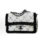 CHANEL 24P Spring/Summer CF chainwear, leather chainwear, single-shoulder crossbody woven tweed handbag, small size for women, black and white