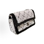 CHANEL 24P Spring/Summer CF chainwear, leather chainwear, single-shoulder crossbody woven tweed handbag, small size for women, black and white