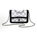 CHANEL 24P Spring/Summer CF chainwear, leather chainwear, single-shoulder crossbody woven tweed handbag, small size for women, black and white