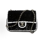 CHANEL 25K Double C logo flap bag with sequins and metal crossbody single-shoulder bag for women, black and white