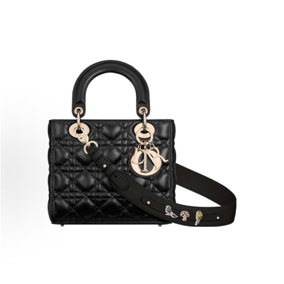 DIOR Lady Dior My ABCDior brand metal pendant quilted princess bag, single-shoulder crossbody handbag, small size for women, black