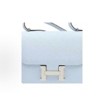 HERMES Constance 19 silver buckle crossbody single-shoulder bag in Haze blue