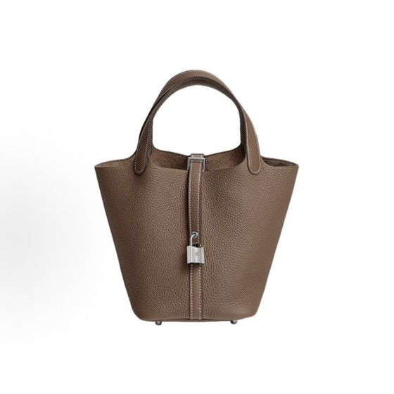 HERMES Picotin Lock 18 silver buckle Etoupe Elephant grey