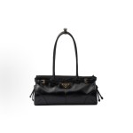 PRADA Bonnie soft lux series Long handle Leather shoulder bag, medium size for women, black
