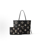 LOUIS VUITTON NEVERFULL MM Granular embossed medium size black with light camel color