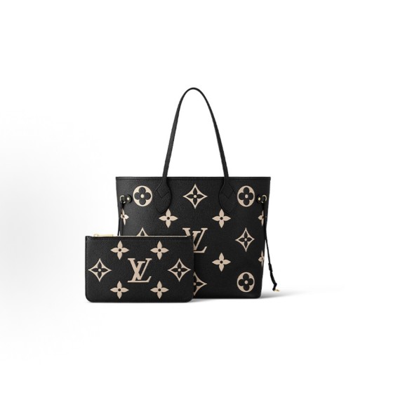 LOUIS VUITTON NEVERFULL MM Granular embossed medium size black with light camel color