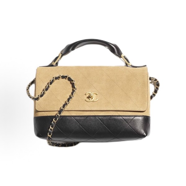 CHANEL 25A single-shoulder handbag, large beige black