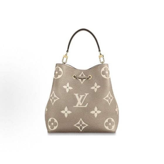 LOUIS VUITTON NEONOE embossed textured grain medium size elephant grey with cream white