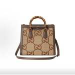 GUCCI Diana shopping bag, single-shoulder crossbody handbag, small size, unisex couple style, brown and beige
