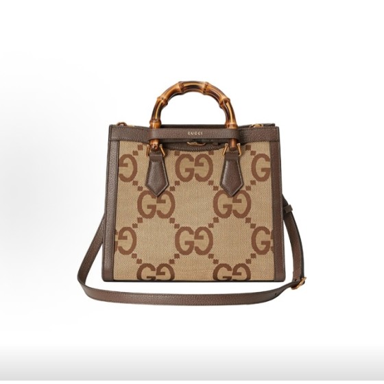 GUCCI Diana shopping bag, single-shoulder crossbody handbag, small size, unisex couple style, brown and beige