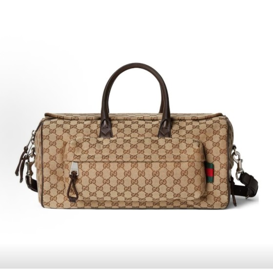 GUCCI single-shoulder crossbody hand-held travel bag, medium size for men, dark brown