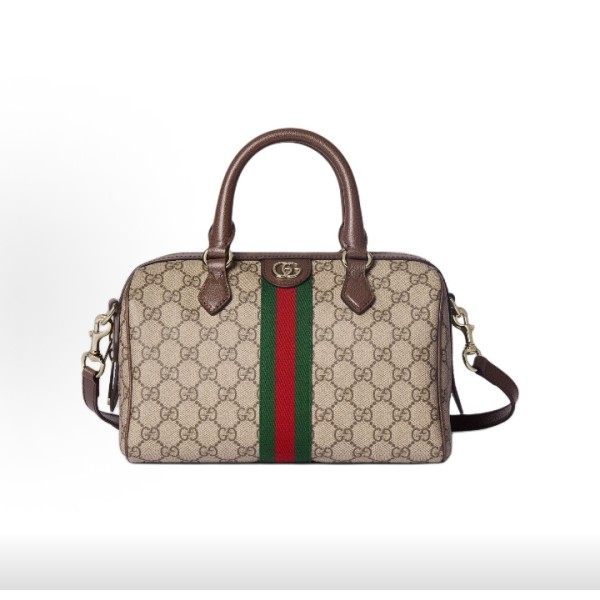 GUCCI Ophidia Boston Bag, single-shoulder crossbody handbag, large size for women, beige and brown