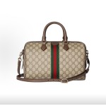 GUCCI Ophidia Boston Bag, single-shoulder crossbody handbag, large size for women, beige and brown