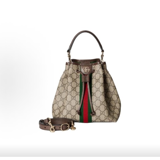 GUCCI Ophidia bucket Bag, single-shoulder handbag, small size for women, brown