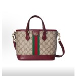 GUCCI Ophidia Tote bag, single-shoulder crossbody handbag, small size for women, wine red with beige
