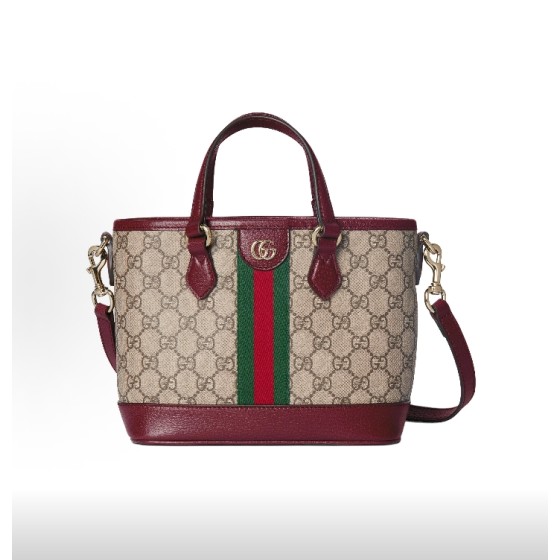 GUCCI Ophidia Tote bag, single-shoulder crossbody handbag, small size for women, wine red with beige