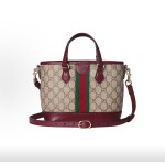 GUCCI Ophidia Tote bag, single-shoulder crossbody handbag, small size for women, wine red with beige
