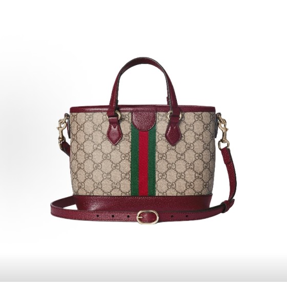 GUCCI Ophidia Tote bag, single-shoulder crossbody handbag, small size for women, wine red with beige