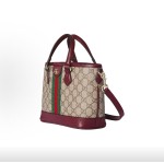 GUCCI Ophidia Tote bag, single-shoulder crossbody handbag, small size for women, wine red with beige