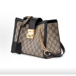 GUCCI Padlock gold key lock hand-held crossbody single-shoulder bag, small size for women, in ebony and black