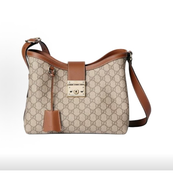 GUCCI Padlock shoulder bag medium-sized for women in beige and dark brown