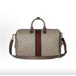 GUCCI Savoy 28L interwoven letter-patterned single-shoulder crossbody hand-held travel bag, medium size for men, beige and dark brown