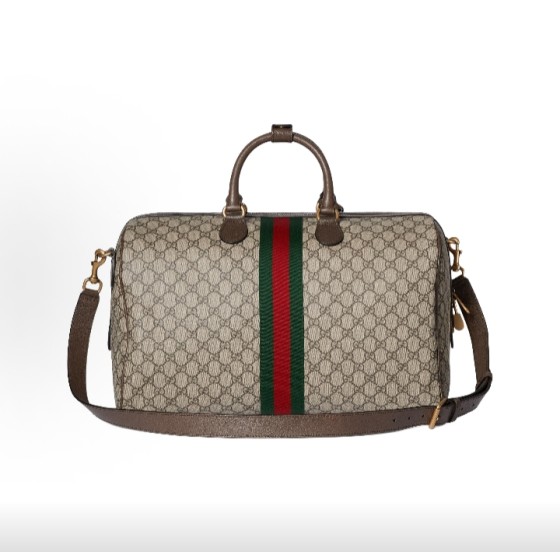 GUCCI Savoy 28L interwoven letter-patterned single-shoulder crossbody hand-held travel bag, medium size for men, beige and dark brown