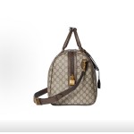 GUCCI Savoy 28L interwoven letter-patterned single-shoulder crossbody hand-held travel bag, medium size for men, beige and dark brown
