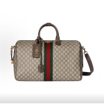 GUCCI Savoy 28L interwoven letter-patterned single-shoulder crossbody hand-held travel bag, medium size for men, beige and dark brown