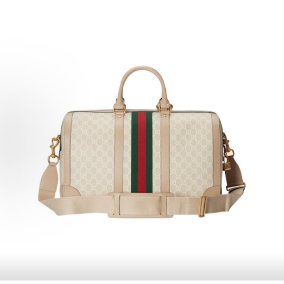 GUCCI Savoy adjustable and detachable shoulder strap single-shoulder crossbody handbag, men\'s travel bag, beige with wine red