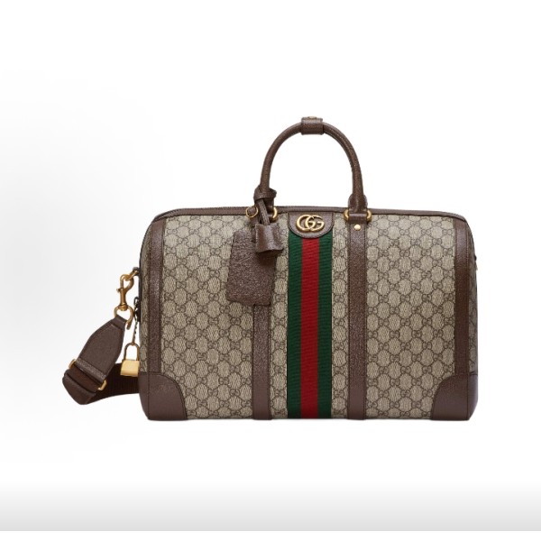 GUCCI Savoy adjustable shoulder strap zipper opening and closing hand-held crossbody travel bag, large men\'s style, beige and brown