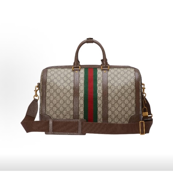 GUCCI Savoy adjustable shoulder strap zipper opening and closing hand-held crossbody travel bag, large men\'s style, beige and brown